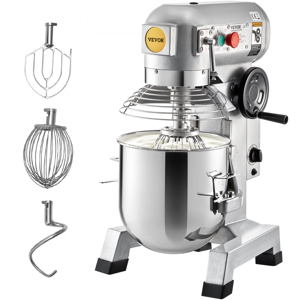 VEVOR Commercial Food Mixer, 30Qt Commercial Mixer with Timing Function, 1100W Stainless Steel Bowl Heavy Duty Electric Food Mixer Commercial with 3 Speeds Adjustable 108/199/382 RPM, Dough Hook Whisk Beater Included, Perfect for Bakery Pizzeria - DDSYJ30QT110VP3RRV1