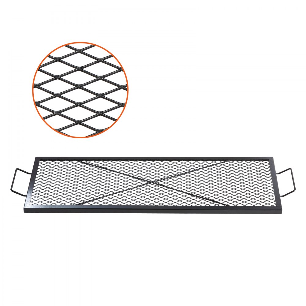 VEVOR X-Marks Fire Pit Grill Grate, Rectangle Cooking Grate, Heavy Duty Steel Campfire BBQ Grill Grid with Handle & Support X Wire, Portable Camping Cookware for Outside Party Gathering, 44 Inch Black - FXSKKWCHS4415ZHPVV0