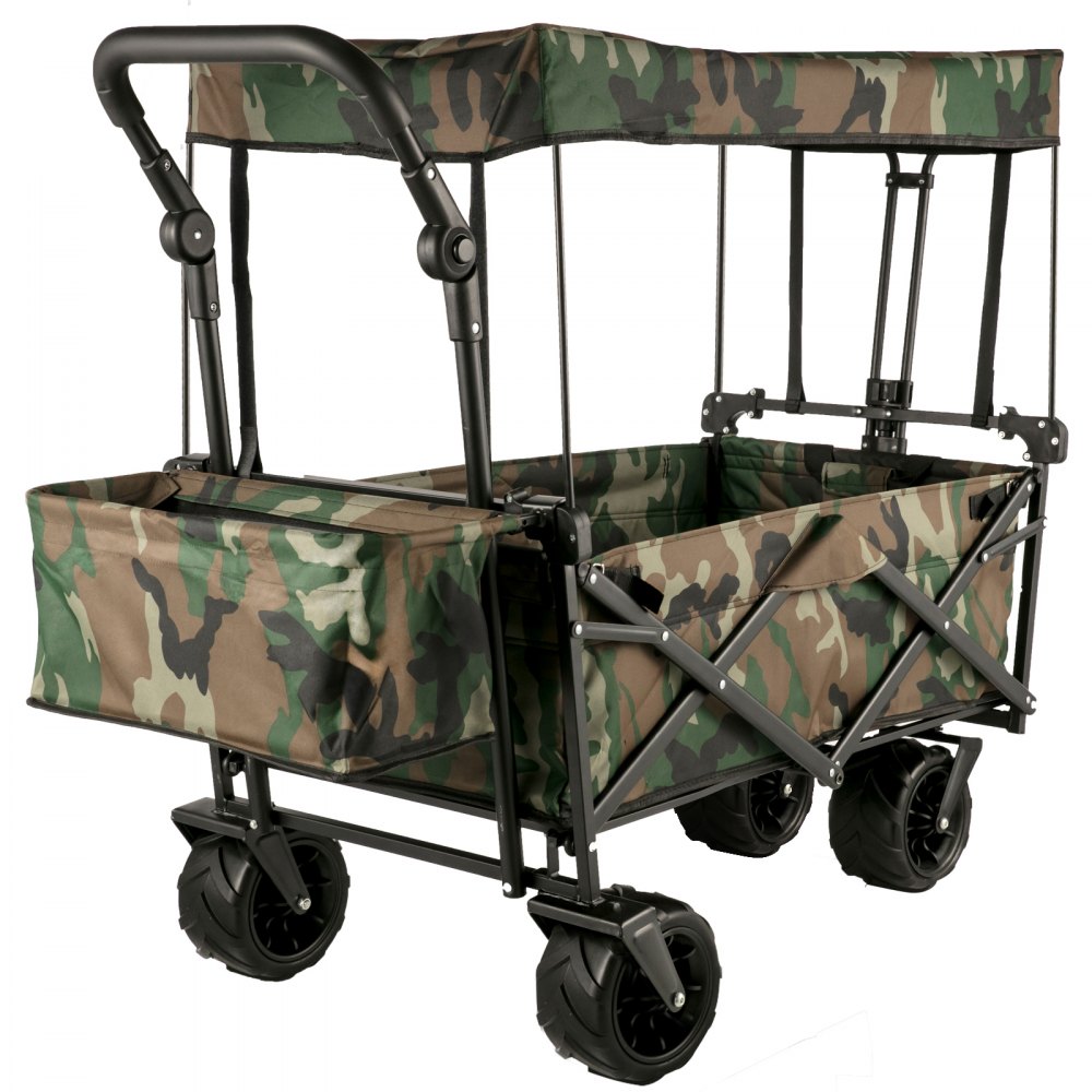 VEVOR Collapsible Folding Wagon with Removable Canopy, Heavy Duty Foldable Wagon Utility Cart for Garden, Camping, Grocery Cart, Beach Wagon Cart with Wheels and Rear Storage, Camouflage - DZDPTC-MCSHSKU001V0