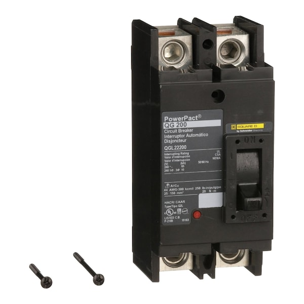 Square D Molded Case Circuit Breaker, QGL Series, 200A, 2 Pole, 240V AC, 65kA at 240V AC - QGL22200