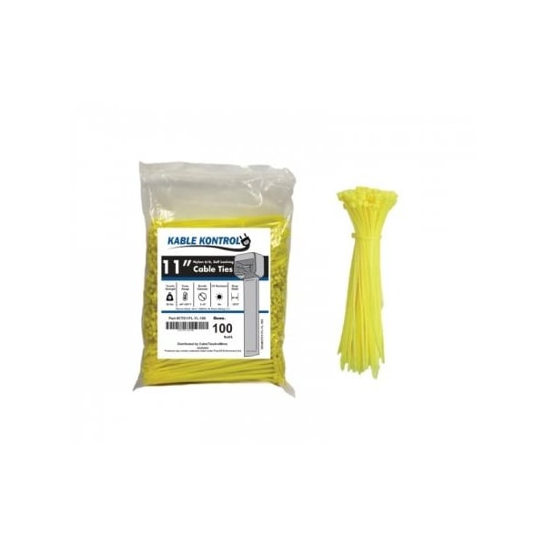 Kable Kontrol Zip Ties - 11in Long - 100 Pc Pk - Fluorescent Yellow - Nylon - 50 Lbs Tensile Strength - CT511FL-YL-100