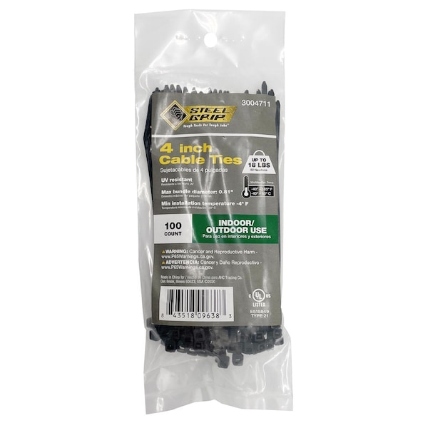Steel Grip CABLE TIE 4""18#BLK 100PK - M-100-4-UVC