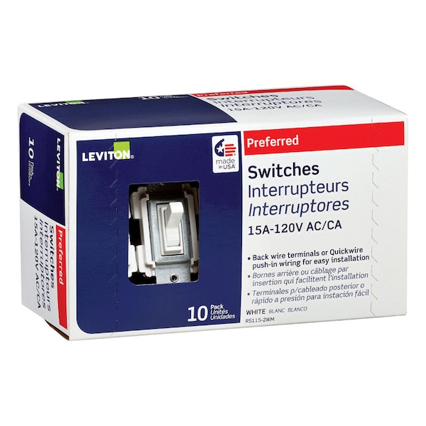 Interruptor de palanca Leviton blanco de 1 polo paquete de 10 - RS115-WM