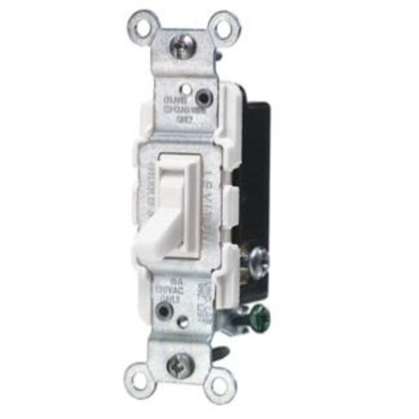 Interruptor de palanca tratado con tres polos de 15 amperios y 3 vías con antimicrobianos, color blanco - A1453-2AW de Leviton.