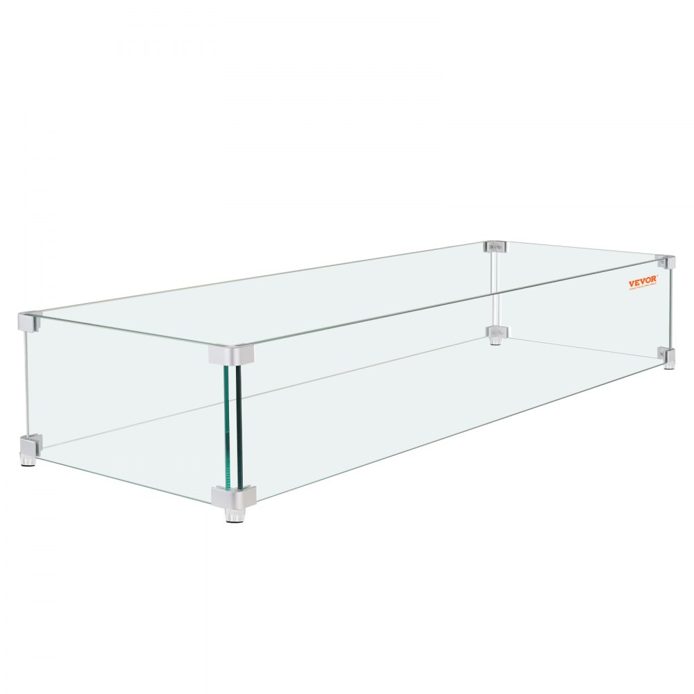 VEVOR Fire Pit Wind Guard, 38 x 10.5 x 6 Inch Glass Wind Guard, Rectangular Glass Shield, 0.3" Thick Fire Table, Clear Tempered Glass Flame Guard, Steady Feet Tree Pit Guard for Propane, Gas, Outdoor - FXFF3810.56INJWBGV0