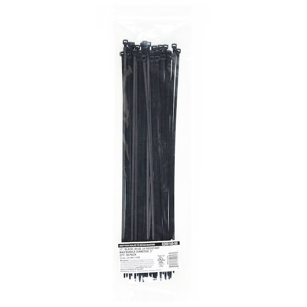 South Main Hardware 11" Black UV Resistant 40-lb. Zip Ties - 50PK - 200105-50