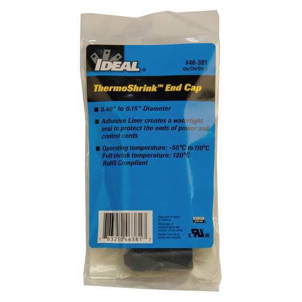 Ideal Shrink End Cap, 0.55in ID, Blk, 1-3/4in, PK5 - 46-381