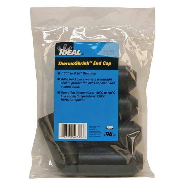 Ideal Shrink End Cap, 1.38in ID, Bk, 3-5/16in, PK5 - 46-383