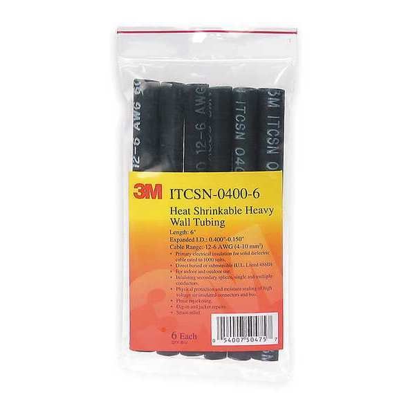 3M Shrink Tubing, 1.1in ID, Black, 4ft, PK5 - ITCSN-1100-48"-BLACK-5 PCS