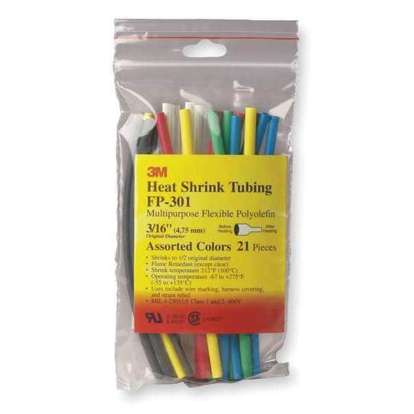 3M Shrink Tubing, 0.375in ID, Colors, 6in, PK14 - FP301-3/8-6"-ASSORTED-10-14 PC PKS