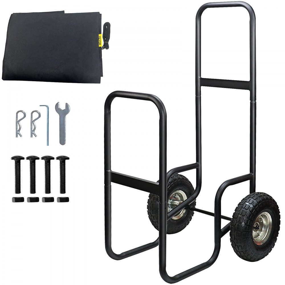 VEVOR Firewood Cart, 220 lbs Weight Capacity, Wood Carrier with Wheels, Binding Rope and Water-proof Tarp, Utility Log Rack for Storage or Move, Dolly Hauler for Indoor and Outdoor Fireplace, Black - HYDCCHSBDDWCHD99WV0