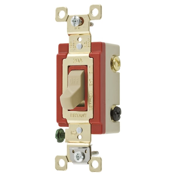 Interruptor de palanca Bryant, propósito general de CA, de tres vías, 20A 120/277V CA, cableado posterior y lateral, marfil - 4903I