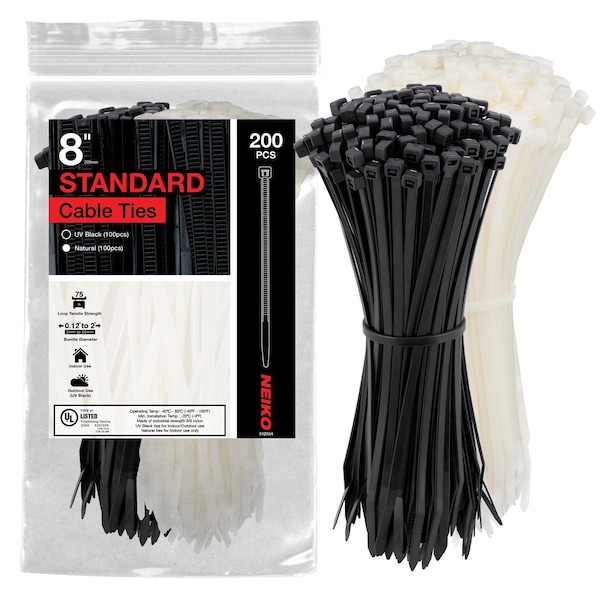 Global Equipment 11" Cable Zip Ties, Natural w/UV, 75 lb, 100 pack - 4.8*280N-UV