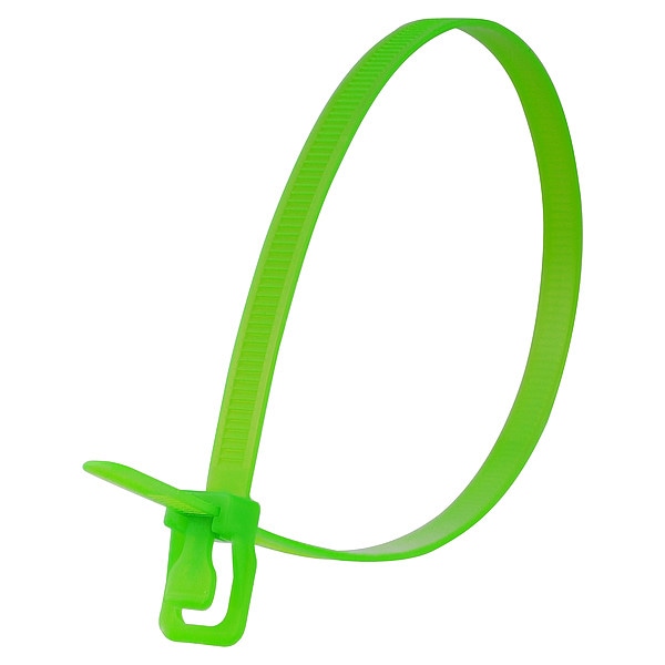 Retyz Releasable Tie, Fluor. Green, Nylon, PK100 - WKT-S24FG-TA