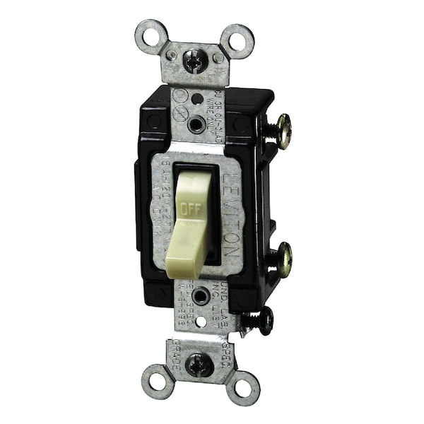 Interruptor de palanca de un solo polo Leviton de grado comercial de 15 amperios, marfil - S01-5501-LHI
