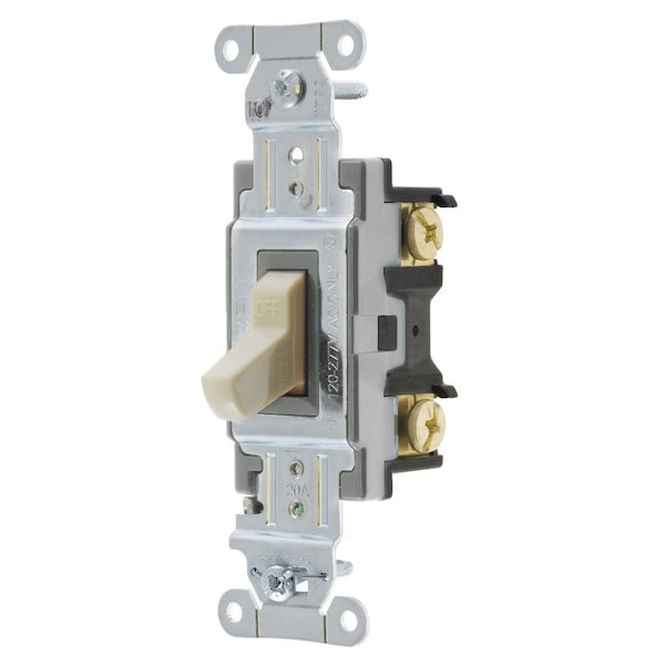 Interruptor de palanca Bryant, Propósito general AC, Un polo, 20A 120/277V AC, Conexión lateral únicamente, Marfil - CS120BI