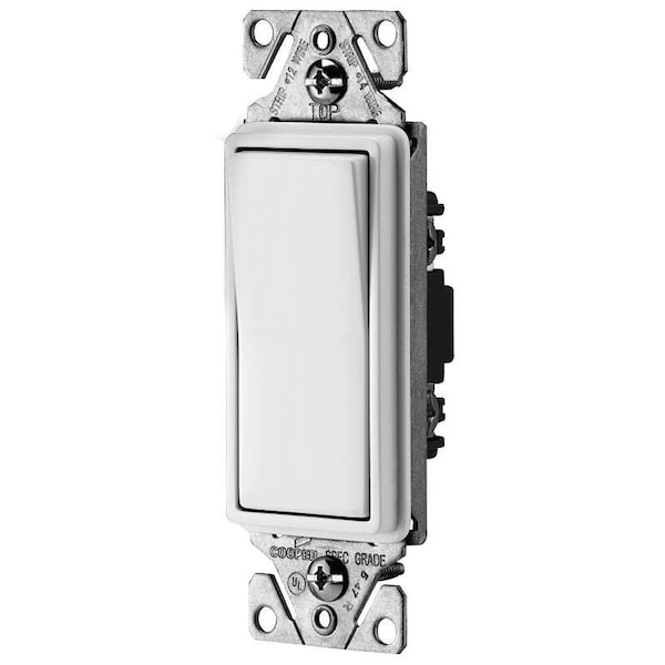 Dispositivos de cableado Eaton 7500 Interruptor basculante, 15 A, 120277 V, SPST, Terminal de cable de plomo, Blanco - C7501W-SP-L