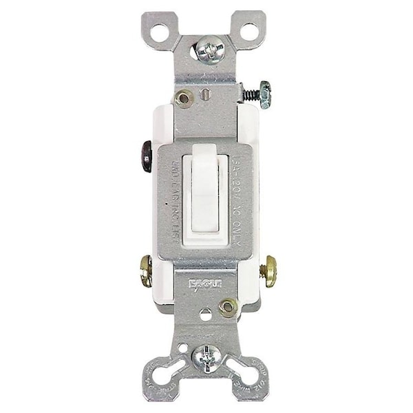 Interruptor basculante de dispositivos de cableado de Eaton, 15 A, 120 V, Material de carcasa de policarbonato, Color blanco - 1303-7W-BOX