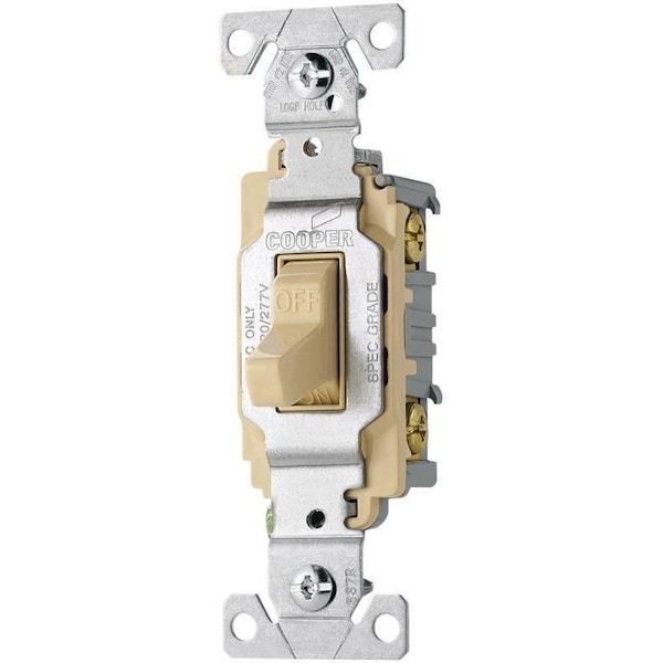 Interruptor de palanca Eaton Wiring Devices, 20 A, 120/277 V, Terminal de tornillo, Material de carcasa de nailon, Marfil - CS220V.