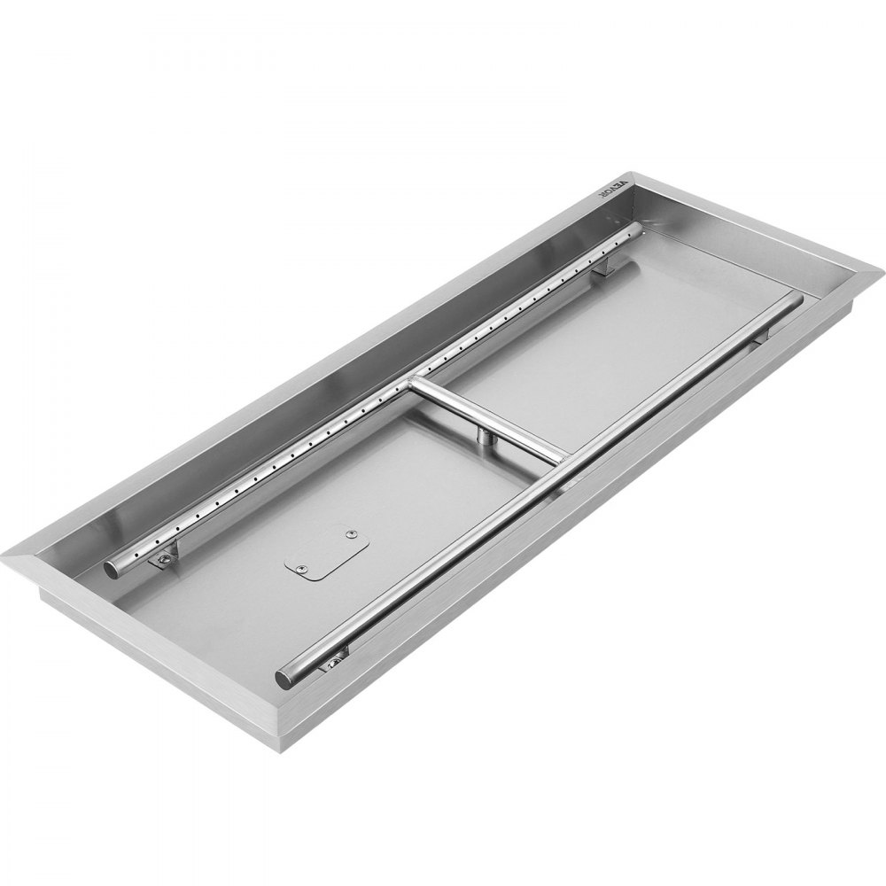 VEVOR Fire Pit Pan 31.5x12 Inch, Stainless Steel Rectangular Fire Pit Pan and Burner, Built-in Fire Pit Pan with H-Burner, 90K BTU - SKHP32.5X12.5X201V0
