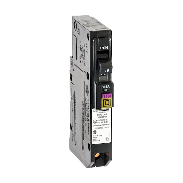 Square D Miniature Circuit Breaker, QO Series, 15A, 1 Pole, 120V AC, 10kA at 120V AC - QO115PDFC