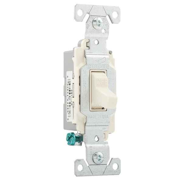 Interruptor basculante de dispositivos de cableado Eaton, 15 A, 120, 277 VCA, Terminal de tornillo, Material de carcasa de PVC, Almendra Claro - CS115LA