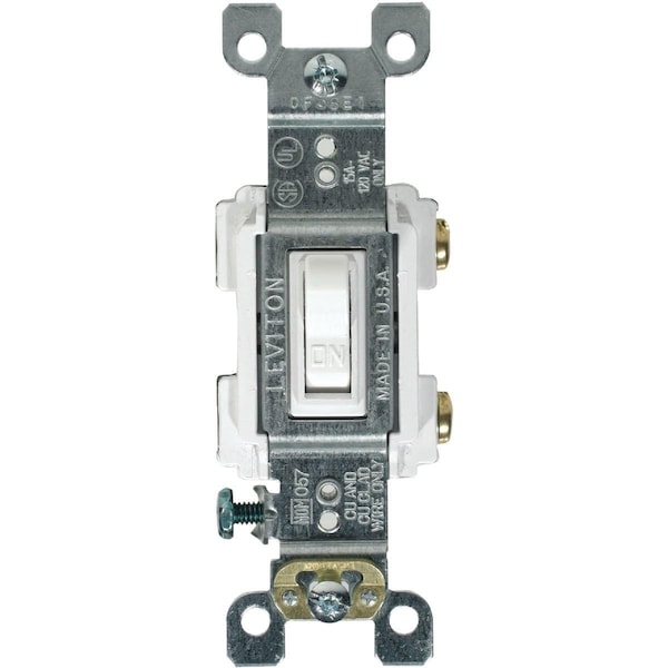 Interruptor de palanca de un solo polo de 15 amperes de grado residencial Leviton, color blanco - 205-RS115-WCP