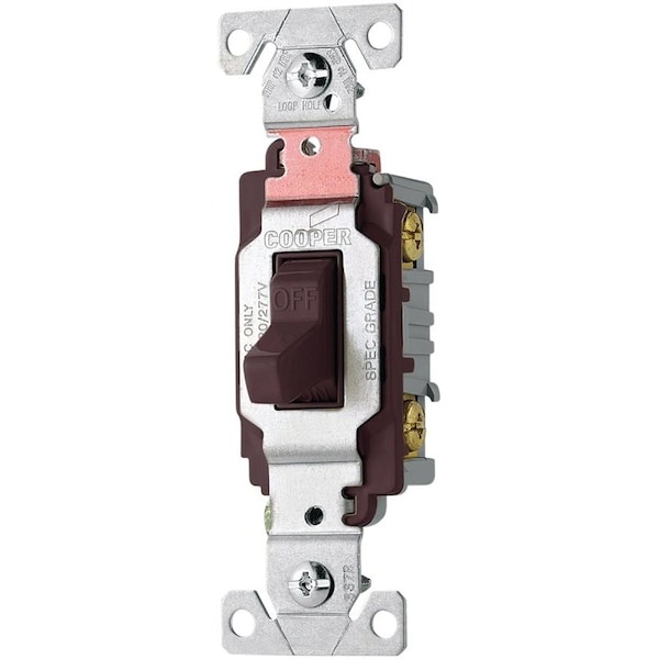 Interruptor de palanca Eaton Wiring Devices, 20 A, 120/277 V, Terminal de tornillo, Material de carcasa de nylon, color café - CS220B