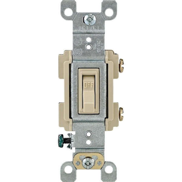 Interruptor de palanca de polo sencillo de 15 amperios de grado residencial Leviton, marfil - 203-RS115-ICP