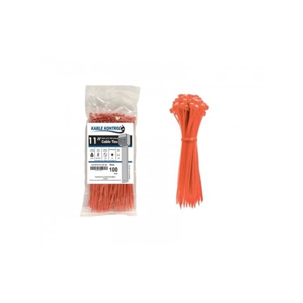 Kable Kontrol Zip Ties - 11in Long - 100 Pc Pk - Fluorescent Orange - Nylon - 50 Lbs Tensile Strength - CT511FL-OR-100