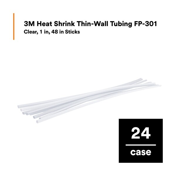 3M Shrink Tubing, 1.0in ID, Clear, 4ft, PK24 - FP301-1-48"-CLEAR-24 PCS