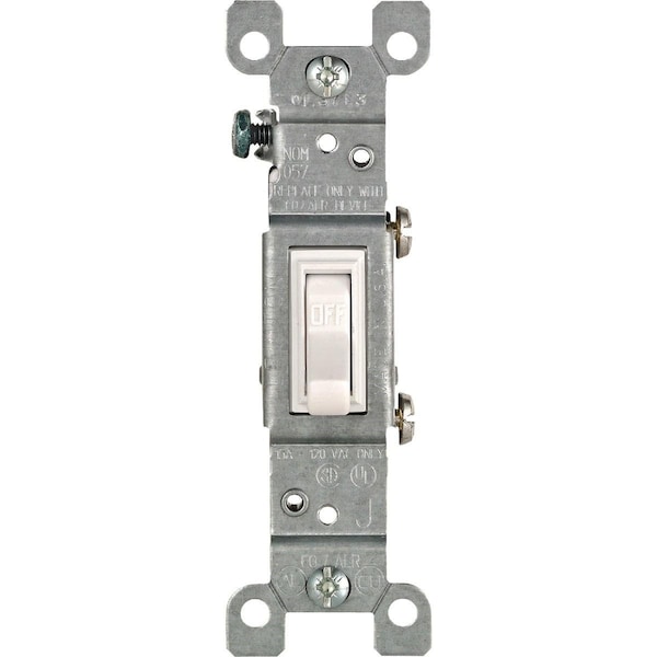 Interruptor de palanca de polo sencillo Leviton de 15 amperes de grado residencial, blanco - 208-02651-02W