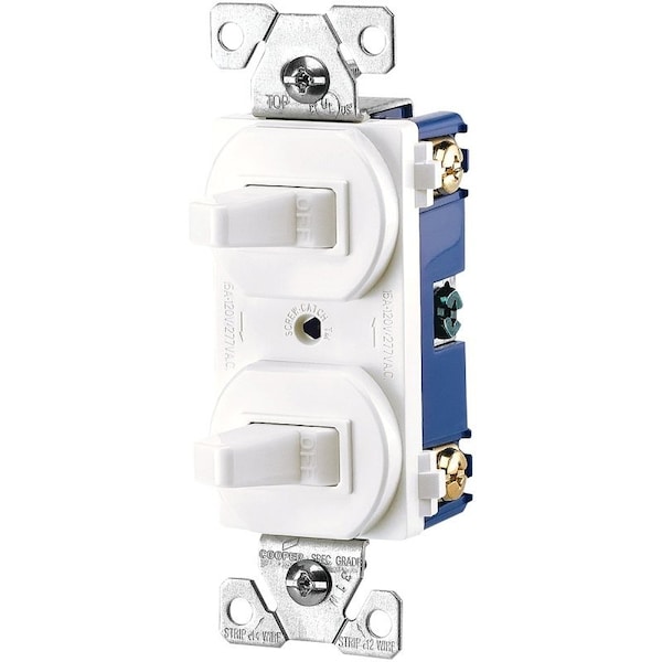 Interruptor basculante combinado de dispositivos de cableado Eaton, 15 A, 120/277 V, SPDT, Terminal de tornillo, Blanco - 271W-BOX