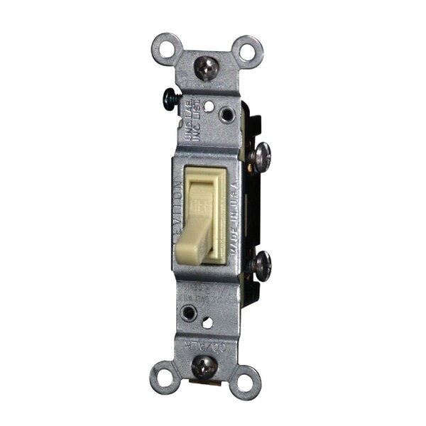 Interruptor de palanca de un solo polo de 15 amperes de grado residencial Leviton, marfil - 207-02651-02I