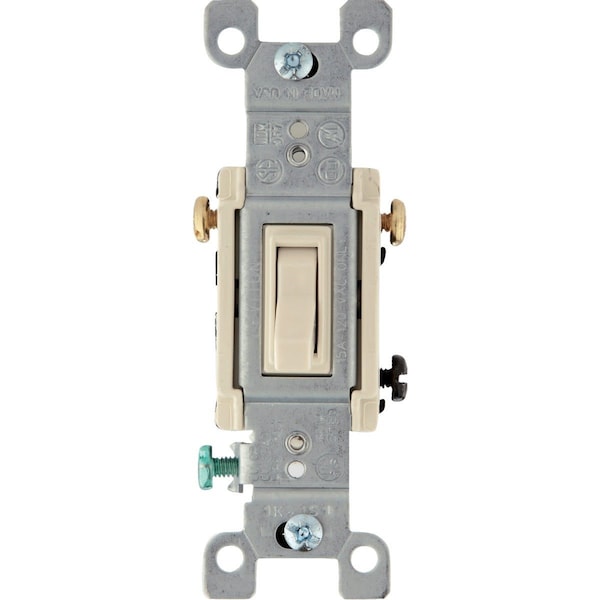 Interruptor de palanca de 3 vías Leviton silencioso con conexión a tierra, color almendra, 15A - 208-01453-02T