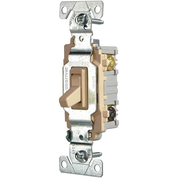 Interruptor de palanca Eaton para dispositivos de cableado, 15 A, 120/277 V, 3 posiciones, terminal de tornillo, color marfil - CSB315STV-SP