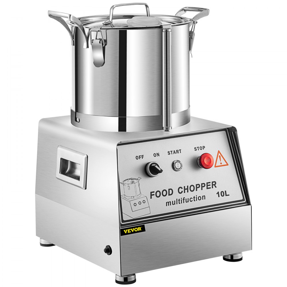 VEVOR 110V Commercial Food Processor 10L Capacity 1100W Electric Food Cutter 1400RPM Stainless Steel Food Processor Perfect for Vegetable Fruits Grains Peanut Ginger Garlic - FSJQS810QSJ10L001V1
