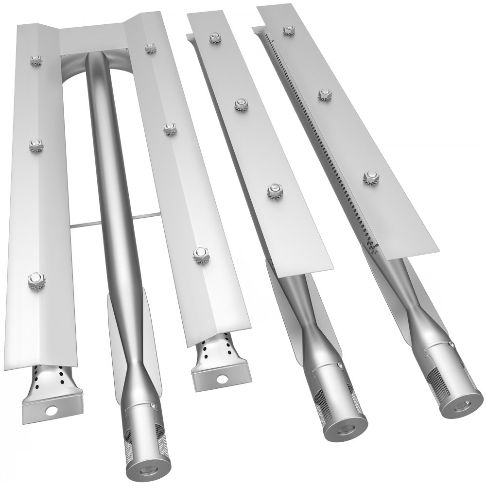 VEVOR BBQ Burners Replacement, Stainless Steel Burner Grill Part Kit, 3 Packs BBQ Burners Replacement, Grill Burner Replacement w/ Air Flap Barbecue Replacement Parts w/ Evenly Burning for Gas Grills - BXGRSQ5RXMA48RMT6V0