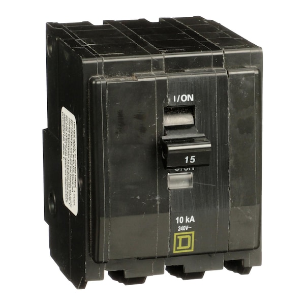 Square D Miniature Circuit Breaker, QO Series, 15A, 3 Pole, 120/240V AC, 10kA at 120/240V AC - QO3155237