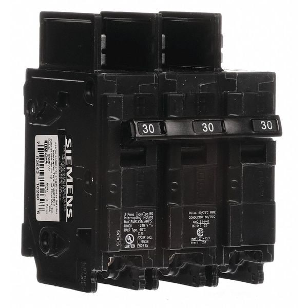 Siemens Miniature Circuit Breaker, BQ Series, 30A, 3 Pole, 240V AC, 10kA at 240V AC - BQ3B030