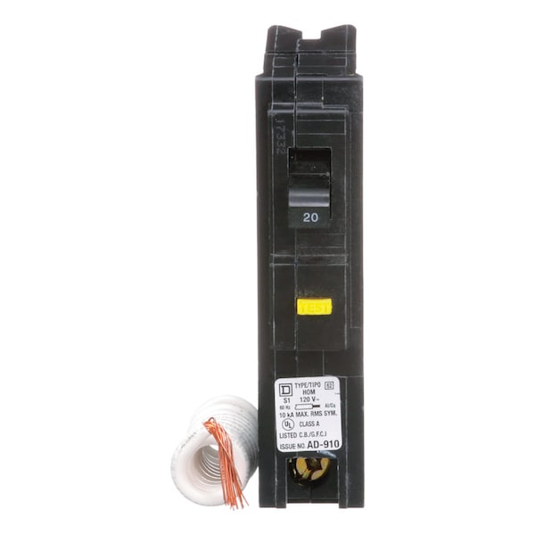 Square D Miniature Circuit Breaker, HOM Series, 20A, 1 Pole, 120V AC, 10kA, A Curve - HOM120GFICP