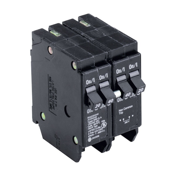 Eaton Cutler-Hammer Circuit Breaker, BQ Series, 20/40A, 4 Pole, 120/240V AC, 10kA - BQ220240