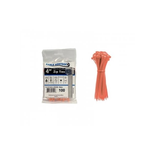 Kable Kontrol Zip Ties - 4in Long - 100 Pc Pk - Fluorescent Orange - Nylon - 18 Lbs Tensile Strength - CT504FL-OR-100