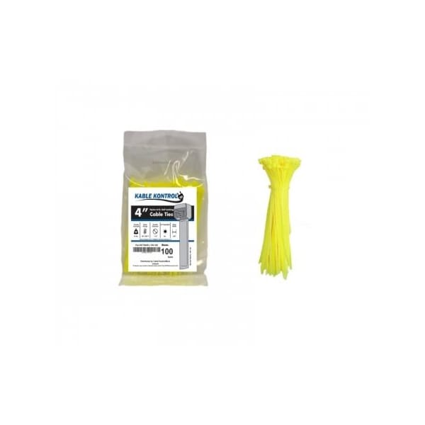 Kable Kontrol Zip Ties - 4in Long - 100 Pc Pk - Fluorescent Yellow - Nylon - 18 Lbs Tensile Strength - CT504FL-YL-100