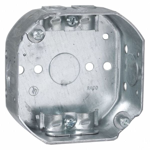 Raco Electrical Box, 15.5 cu in, Octagon Box Type, 1 Gang, Steel, Octagon Shape - 145