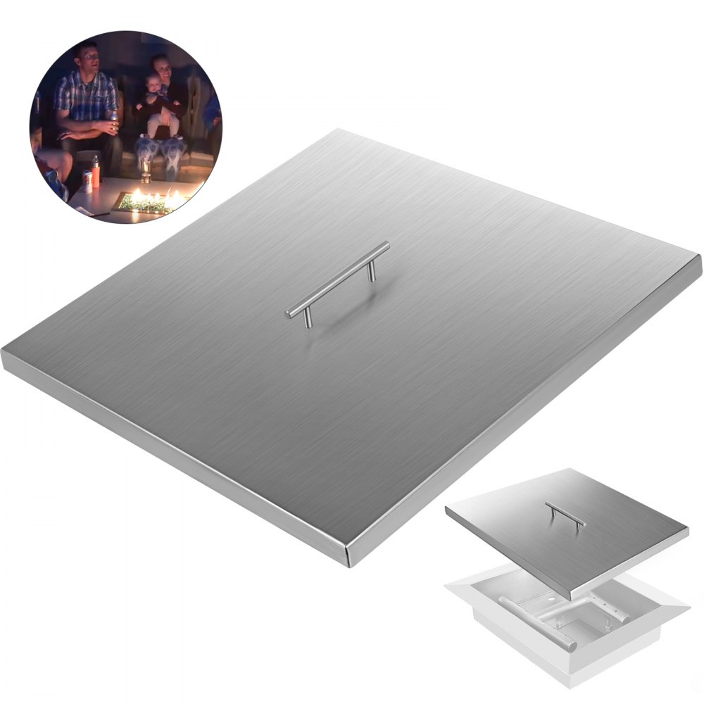 VEVOR Fire Pit Lid 27 x 27 Inch 1.5mm Thick 430 Stainless Steel Fire Pit Burner Cover Square Fire Pit Lid for Drop-in Fire Pit Pan - GZRSHPGZ27X27X2.5V0