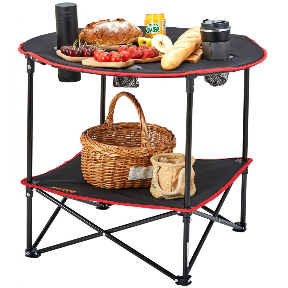 VEVOR Folding Camping Table, Outdoor Portable Side Tables, Lightweight Fold Up Table, 600D Oxford Fabric & Steel Ultra Compact Work Table with Large Storage & Carry Bag, For Beach Picnic, 28.3"x24" - HWZDBZN55LBS4D4TOV0