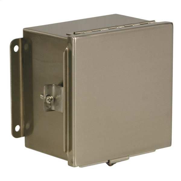 Wiegmann 304 Stainless Steel Electrical Enclosures, 8 in H, 4 in D, 6 in W, NEMA 4X, Hinged - BN4080604CHSS
