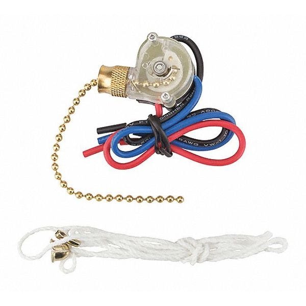 Nsi Industries Pull Chain Sp3T con actuador de latón - 75110CW