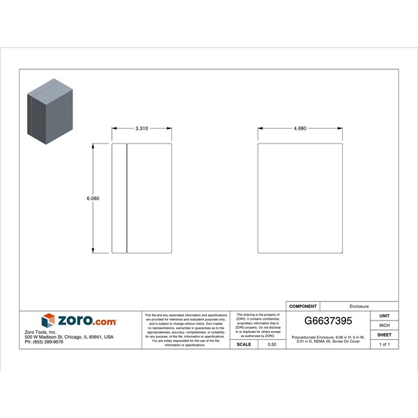 Wiegmann Polycarbonate Electrical Enclosures, 6.06 in H, 3.31 in D, 5 in W, NEMA 4X, Screw On - HW-S16012090